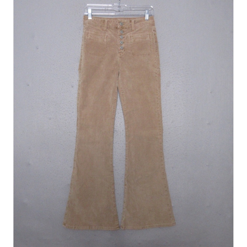 American Eagle Pants Women 2‎ Brown Corduroy Super High Rise Flare Button Fly